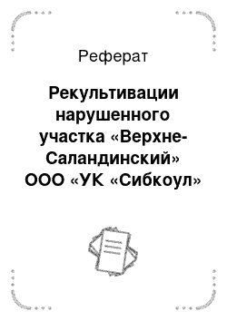 Реферат: Рекультивации нарушенного участка «Верхне-Саландинский» ООО «УК «Сибкоул»