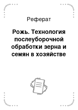 Реферат: Рожь. Технология послеуборочной обработки зерна и семян в хозяйстве