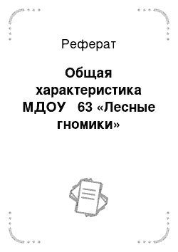 Реферат: Общая характеристика МДОУ № 63 «Лесные гномики»