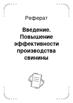 Реферат: Введение. Повышение эффективности производства свинины