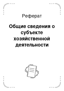 Реферат: Общие сведения о субъекте хозяйственной деятельности