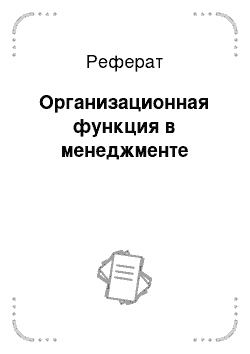 Реферат: Организационная функция в менеджменте