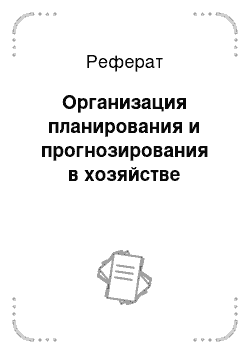 Реферат: Организация планирования и прогнозирования в хозяйстве