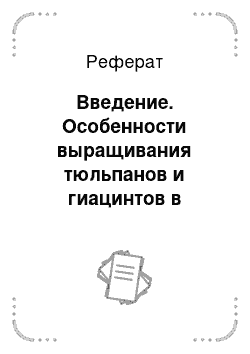 Реферат: Введение. Особенности выращивания тюльпанов и гиацинтов в тепличных условиях