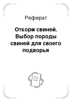 Реферат: Откорм свиней. Выбор породы свиней для своего подворья