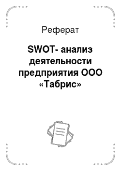Реферат: SWOT-анализ деятельности предприятия ООО «Табрис»