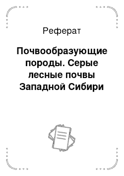 Реферат: Почвообразующие породы. Серые лесные почвы Западной Сибири